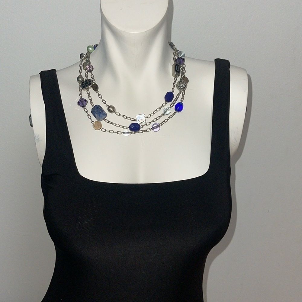 Lia Sophia 3 Stand Silvertone Beaded Necklace